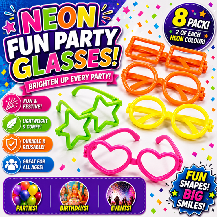 Neon Novelty Party Glasses x 8