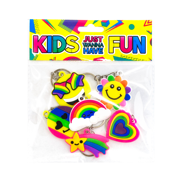 Fun Kids Key Rings Rainbow Keyrings x 6 ( ONE OFF SPECIAL ) - Kids Stuff For Less