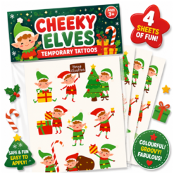Christmas Elves Tattoo Sheets x 4 (48 Tattoos)