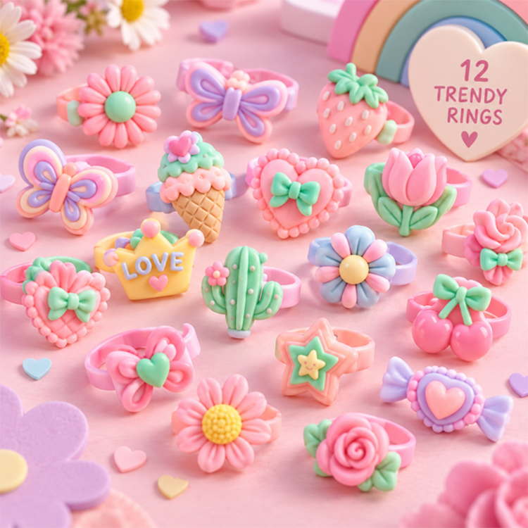 Cute Pastel Fun Party Rings x 12