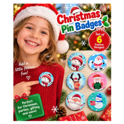 Christmas Fun Novelty Pin Badges x 6